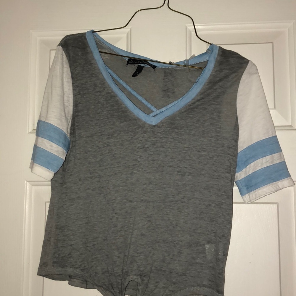 Short sleeve, blue tie up shirt